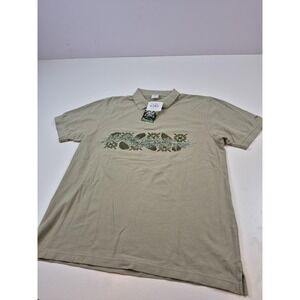 Crazy Shirts Polo Shirt Mens XL Beige Hemp Dyed Hawaiian Floral Lei Graphic